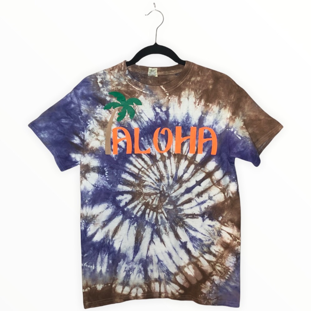 Gildan Purple and Brown Custom Tie-Dye Aloha T-Shirt